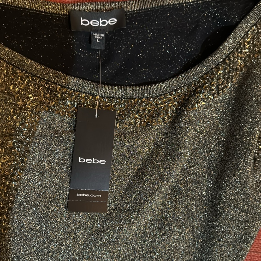 NWT Bebe One Shoulder Metallic Gold Cocktail Boutique Dress Size Large - Picture 9 of 11